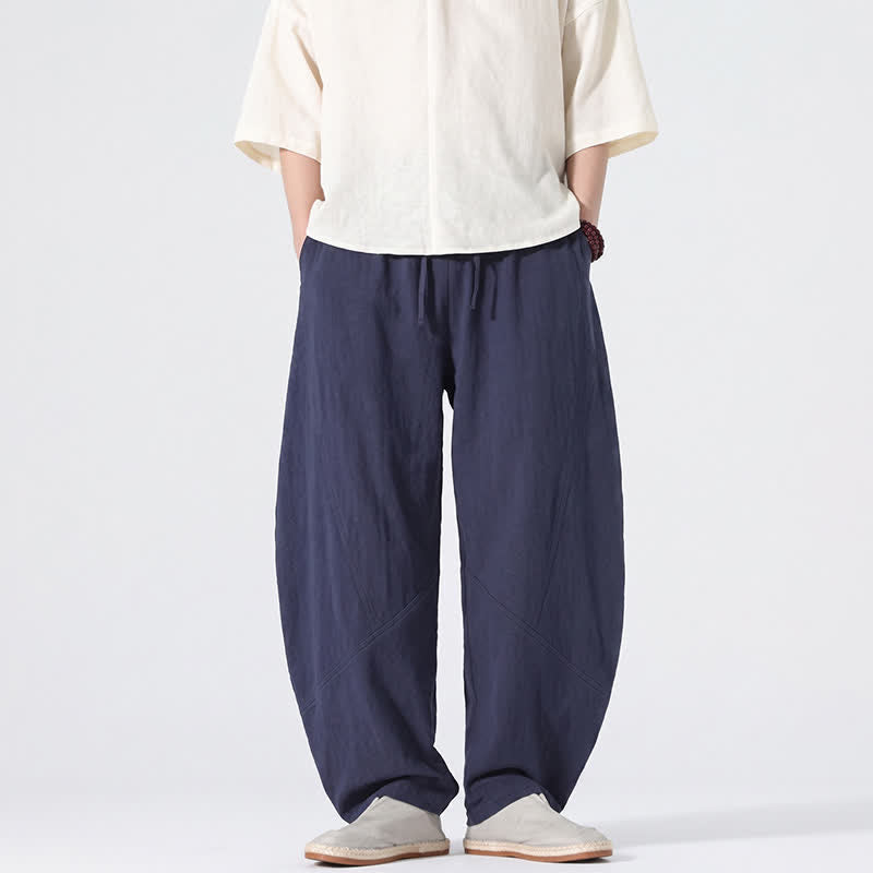 Buddha Stones Spring Summer Casual Minimalist Drawstring Solid Linen Long Pants Men's Straight Leg Pants With Pockets - MidnightBlue - US/UK/AU46，EU56 (5XL) - image 9