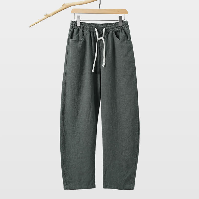 Buddha Stones Spring Summer Casual Drawstring Solid Ankle Pants Men's Straight Leg Pants With Pocket - SlateGray - US/UK/AU46，EU56 (5XL) - image 10