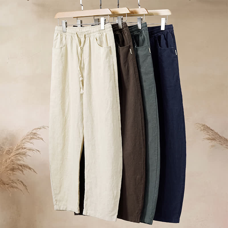 Buddha Stones Spring Summer Casual Drawstring Solid Ankle Pants Men's Straight Leg Pants With Pocket - image 14