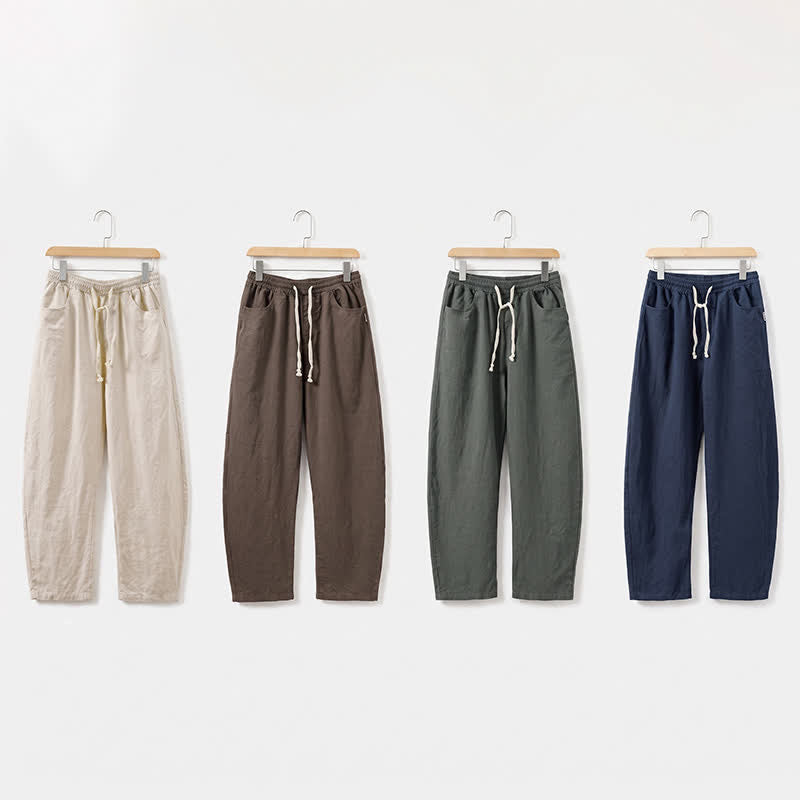 Buddha Stones Spring Summer Casual Drawstring Solid Ankle Pants Men's Straight Leg Pants With Pocket - image 12