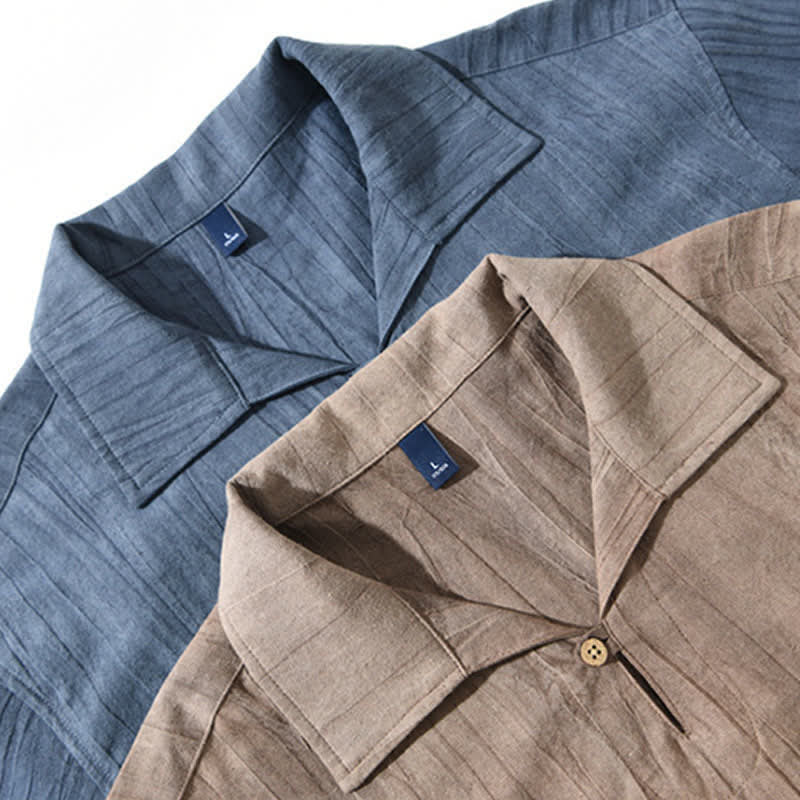 Buddha Stones Summer Casual Washed Solid Men's Short Sleeve Shirts With Pocket - image 11