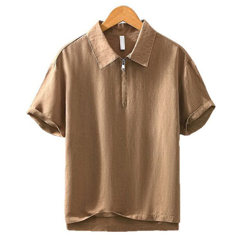 Buddha Stones Summer Casual Minimalist Quarter Zip Solid Men's Short Sleeve Shirts - image 9