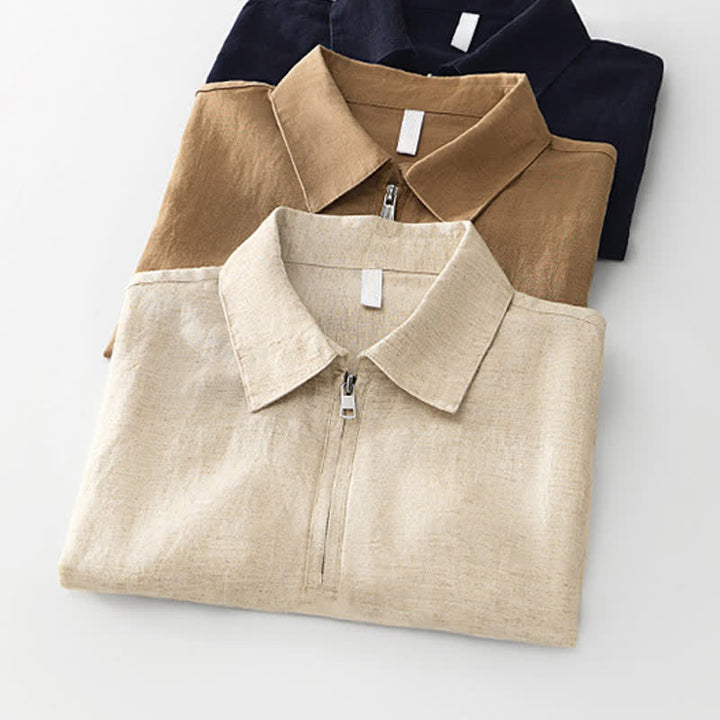 Buddha Stones Summer Casual Minimalist Quarter Zip Solid Men's Short Sleeve Shirts - image 22