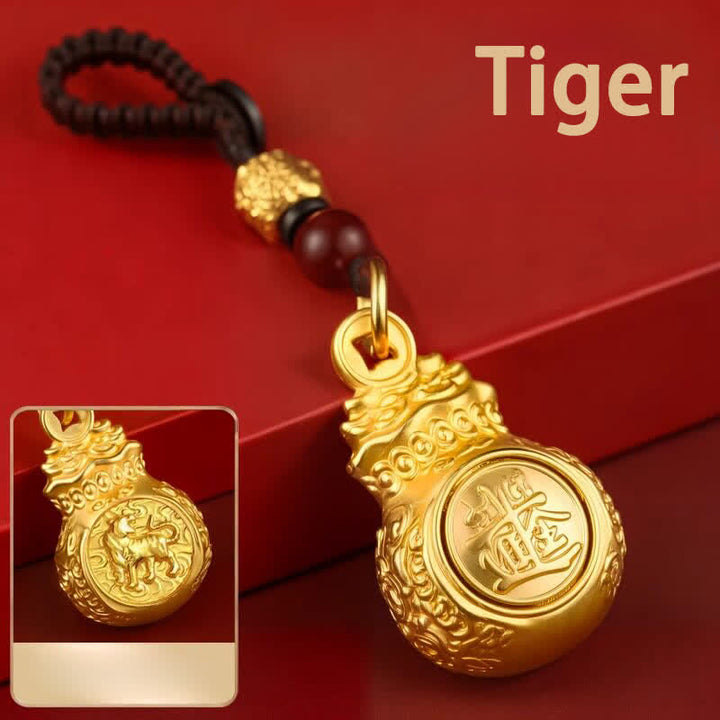 Buddha Stones "Make A Fortune Every Day" Golden Tone Copper Chinese Zodiac Fortune Money Bag Coins Keychains - Tiger - image 17