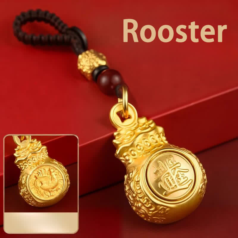 Buddha Stones "Make A Fortune Every Day" Golden Tone Copper Chinese Zodiac Fortune Money Bag Coins Keychains - Rooster - image 26