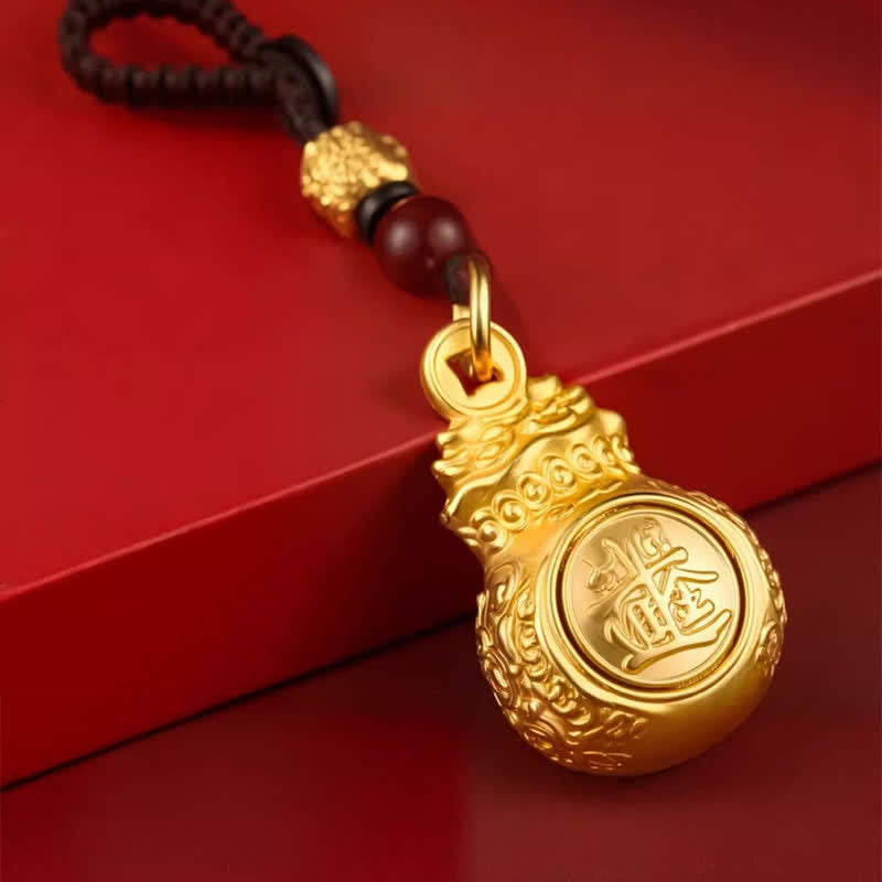 Buddha Stones "Make A Fortune Every Day" Golden Tone Copper Chinese Zodiac Fortune Money Bag Coins Keychains - image 1