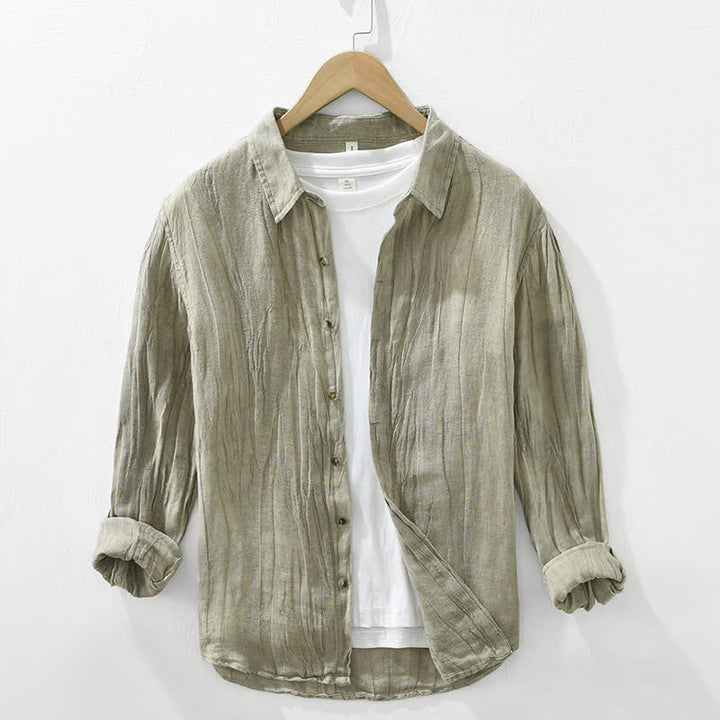 Buddha Stones Spring Casual Button-Up Solid Linen Men's Long Sleeve Shirts - DarkKhaki - US/UK/AU42，EU52 (3XL) - image 19