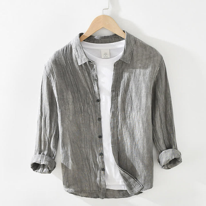 Buddha Stones Spring Casual Button-Up Solid Linen Men's Long Sleeve Shirts - Gray - US/UK/AU42，EU52 (3XL) - image 0