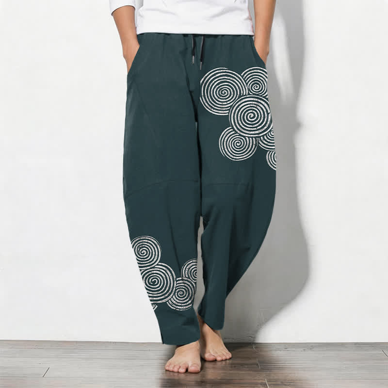 Buddha Stones Pure Cotton Concentric Spiral Pattern Drawstring Men's Tapered Pants With Pockets - DarkCyan - US/UK/AU50，EU60 (5XL) - image 11