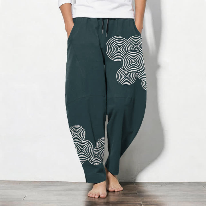 Buddha Stones Pure Cotton Concentric Spiral Pattern Drawstring Men's Tapered Pants With Pockets - DarkCyan - US/UK/AU50，EU60 (5XL) - image 11