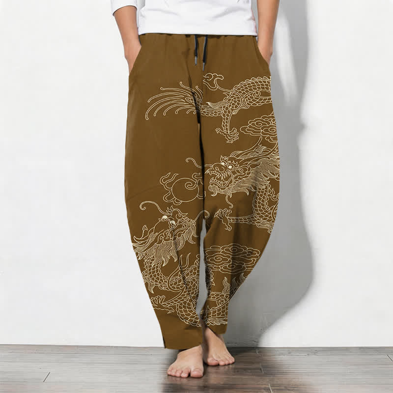 Buddha Stones Pure Cotton Imperial Dragon Pattern Drawstring Men's Tapered Pants With Pockets - Peru - US/UK/AU50，EU60 (5XL) - image 11