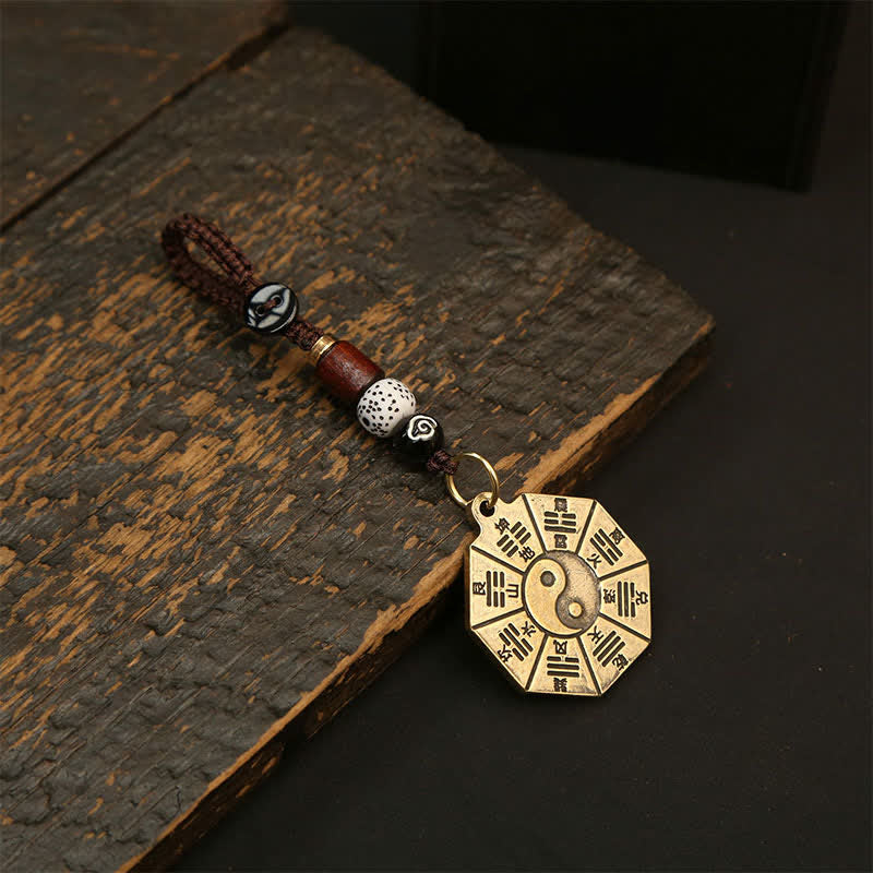 Buddha Stones Vintage Brass Bagua Pi Xiu Five Emperor Coins Pendant Protection Yin Yang Keychains - Bagua Plaque - image 1