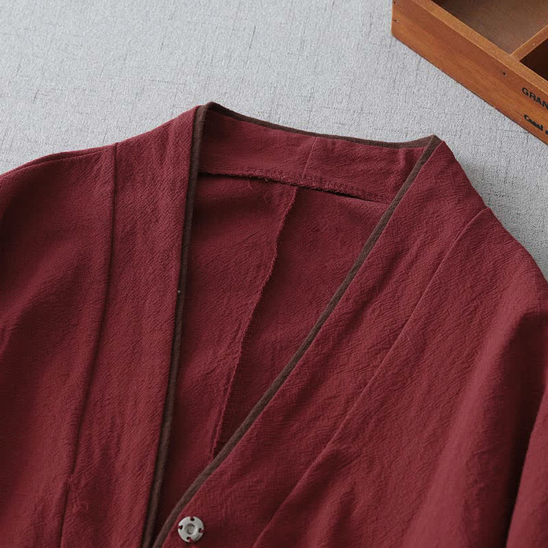 Buddha Stones Spring Fall Vintage Tang Style Knot Button V-Neck Solid Women's Kimono - image 2
