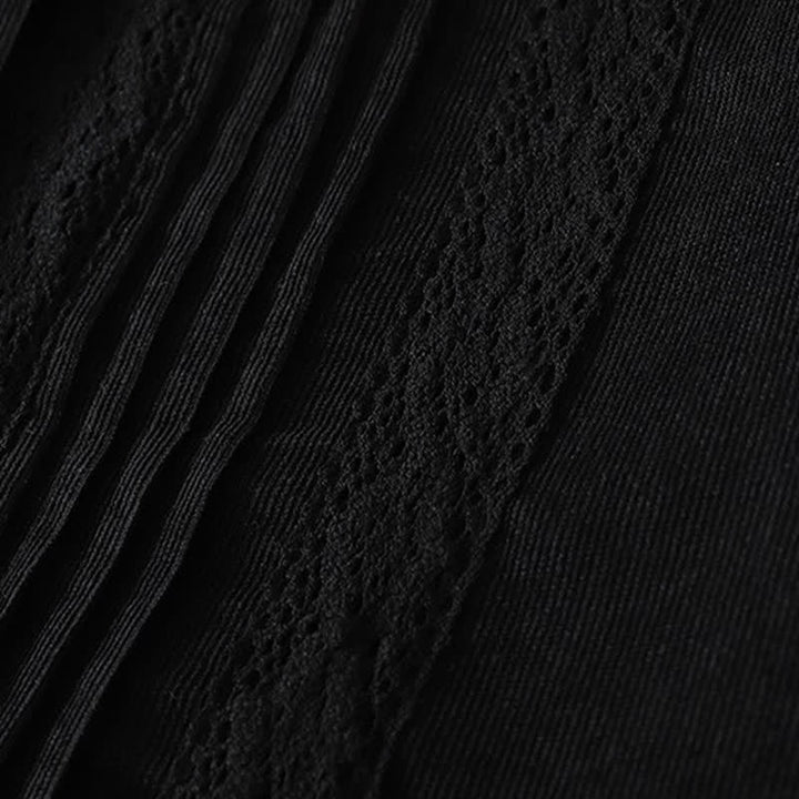 Buddha Stones Spring Fall Tang Style Vintage Button-Up Pleated Trim Solid Women's Long Sleeve Dress With Pocket - image 17
