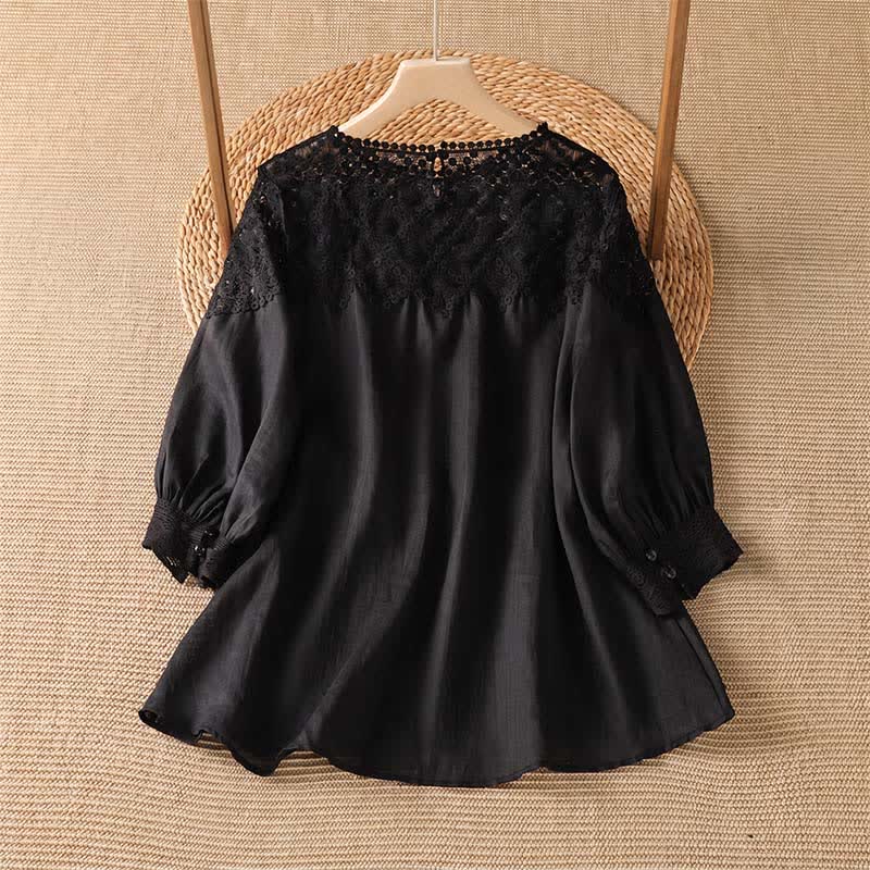 Buddha Stones Summer Elegant Casual Lace Solid Women's Long Sleeve T-Shirt - image 1