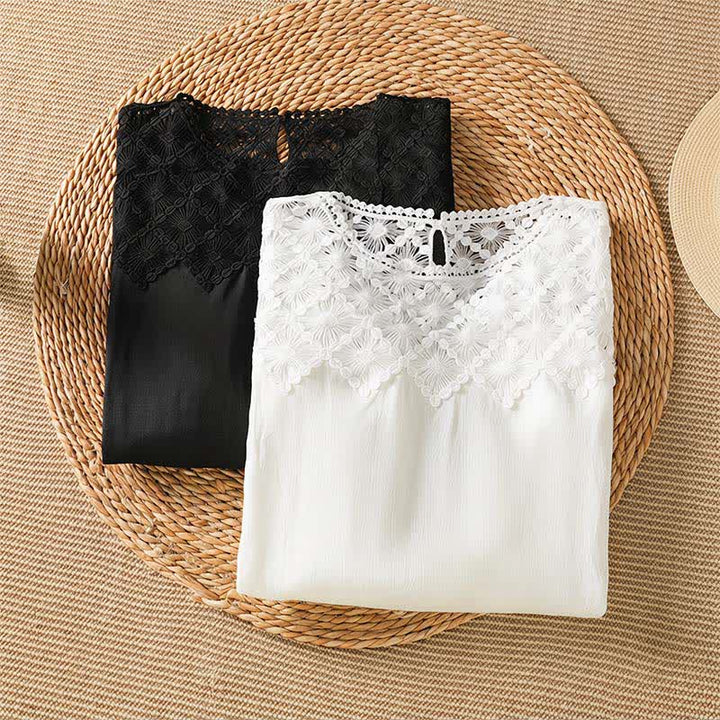 Buddha Stones Summer Elegant Casual Lace Solid Women's Long Sleeve T-Shirt - image 12