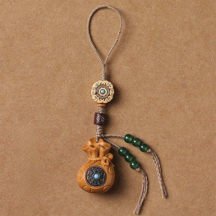 Buddha Stones Red Sandalwood Green Sandalwood Om Mani Padme Hum Blessing Chinese Coin Money Bag Design Serenity Keychains - Sandalwood - Phone Hanging Decoration - image 17