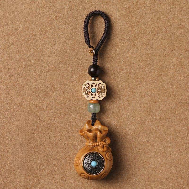 Buddha Stones Red Sandalwood Green Sandalwood Om Mani Padme Hum Blessing Chinese Coin Money Bag Design Serenity Keychains - Sandalwood - Keychain - image 12