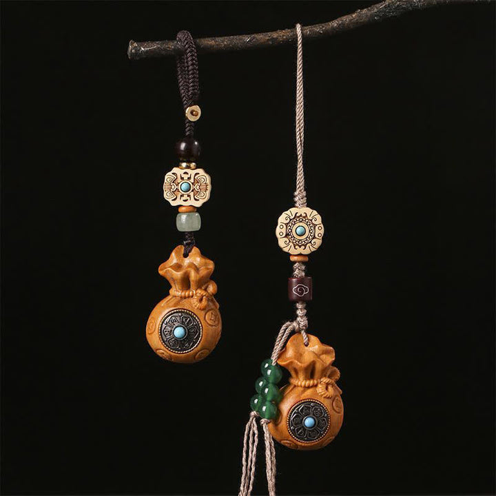Buddha Stones Red Sandalwood Green Sandalwood Om Mani Padme Hum Blessing Chinese Coin Money Bag Design Serenity Keychains - image 21