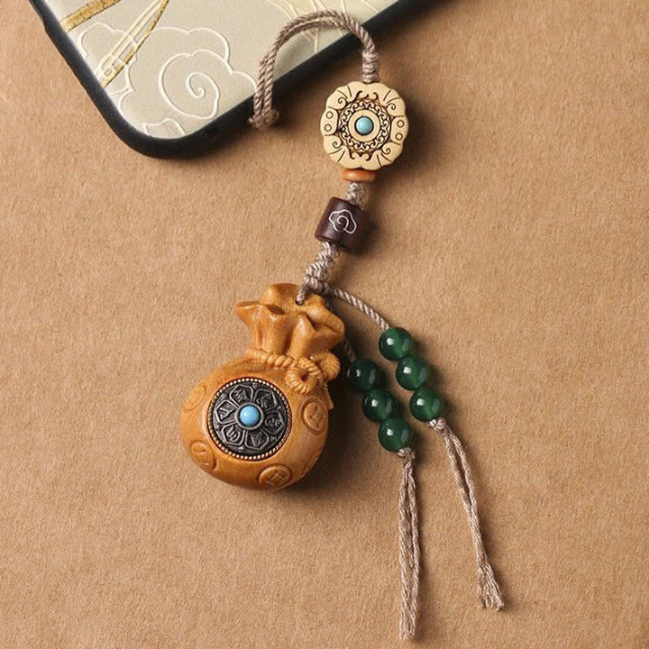 Buddha Stones Red Sandalwood Green Sandalwood Om Mani Padme Hum Blessing Chinese Coin Money Bag Design Serenity Keychains - image 19