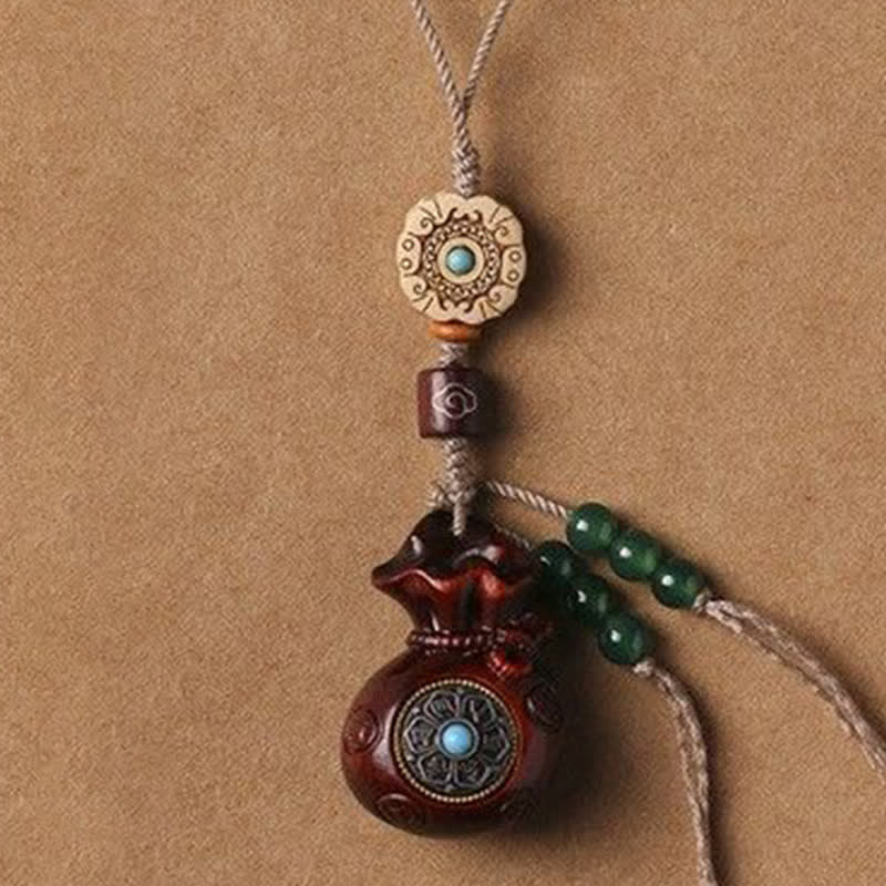 Buddha Stones Red Sandalwood Green Sandalwood Om Mani Padme Hum Blessing Chinese Coin Money Bag Design Serenity Keychains - image 2
