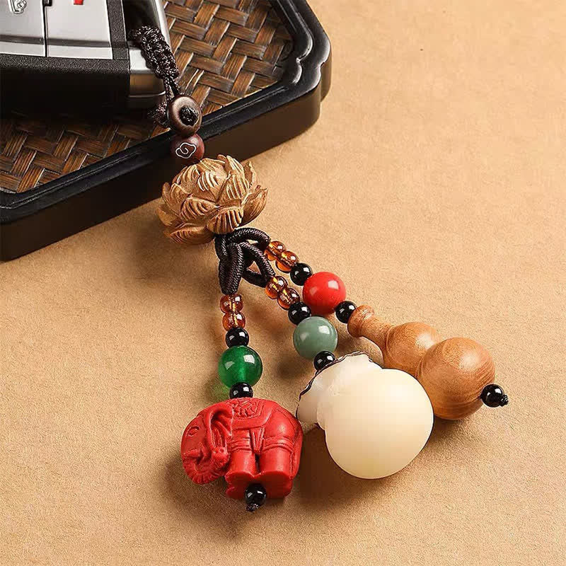 Buddha Stones Peach Wood Fu Character Money Bag Lucky Cinnabar Elephant Lotus Gourd Keychains - image 15
