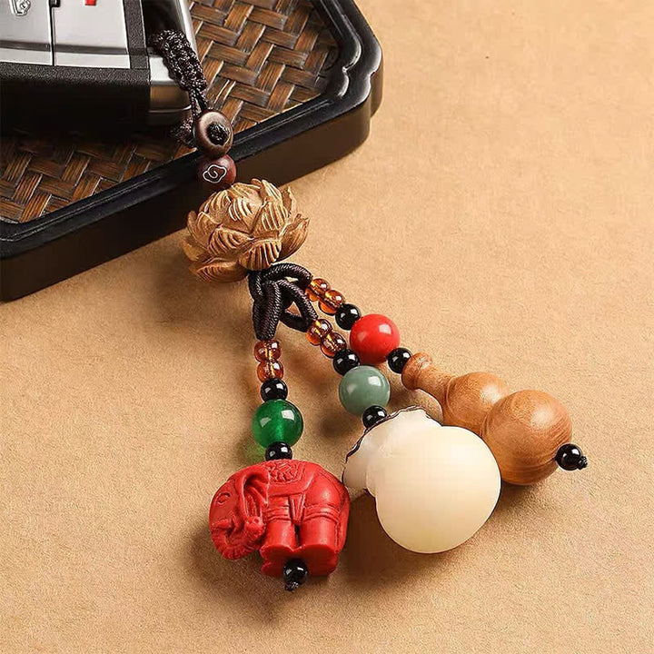 Buddha Stones Peach Wood Fu Character Money Bag Lucky Cinnabar Elephant Lotus Gourd Keychains - image 15