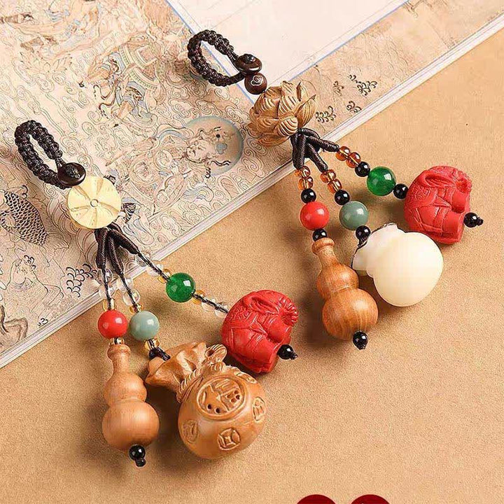 Buddha Stones Peach Wood Fu Character Money Bag Lucky Cinnabar Elephant Lotus Gourd Keychains - image 23
