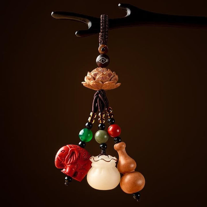 Buddha Stones Peach Wood Fu Character Money Bag Lucky Cinnabar Elephant Lotus Gourd Keychains - image 13