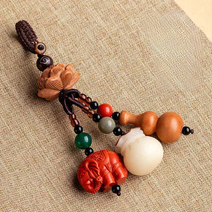Buddha Stones Peach Wood Fu Character Money Bag Lucky Cinnabar Elephant Lotus Gourd Keychains - image 17