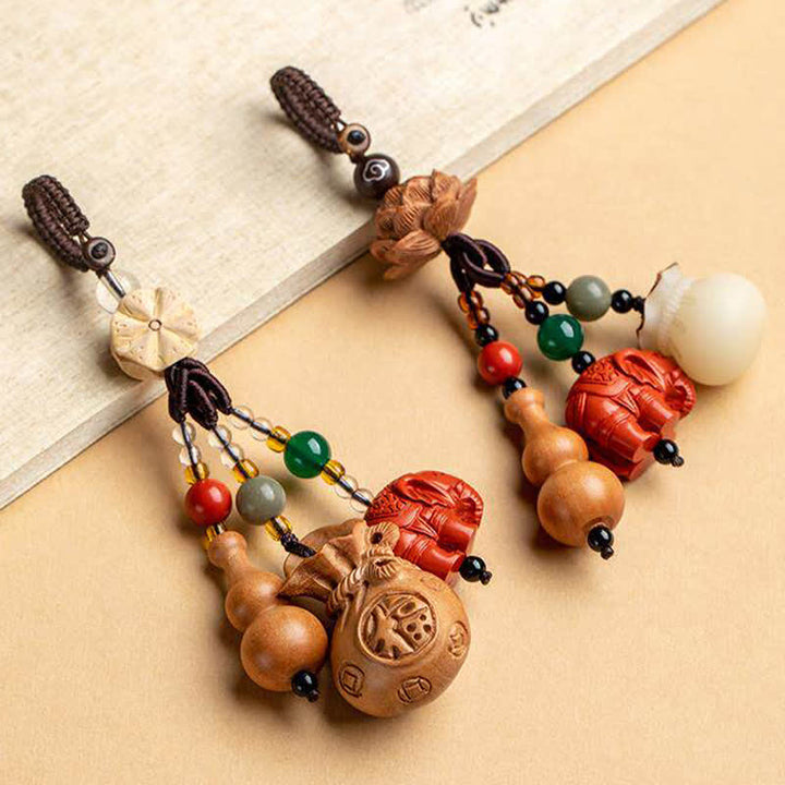 Buddha Stones Peach Wood Fu Character Money Bag Lucky Cinnabar Elephant Lotus Gourd Keychains - image 24