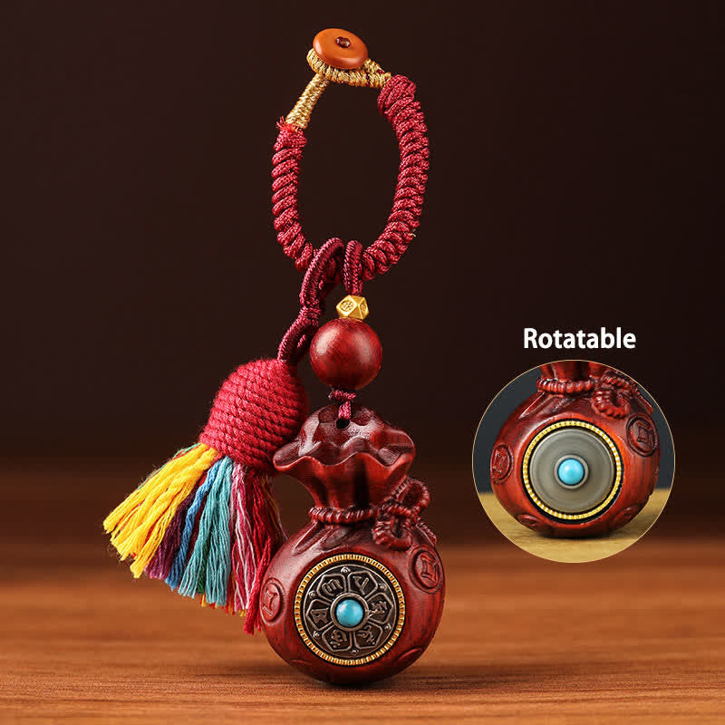 Buddha Stones Red Sandalwood Money Bag Om Mani Padme Hum Wisdom Fortune Keychains - Money Bag Tassel - image 9