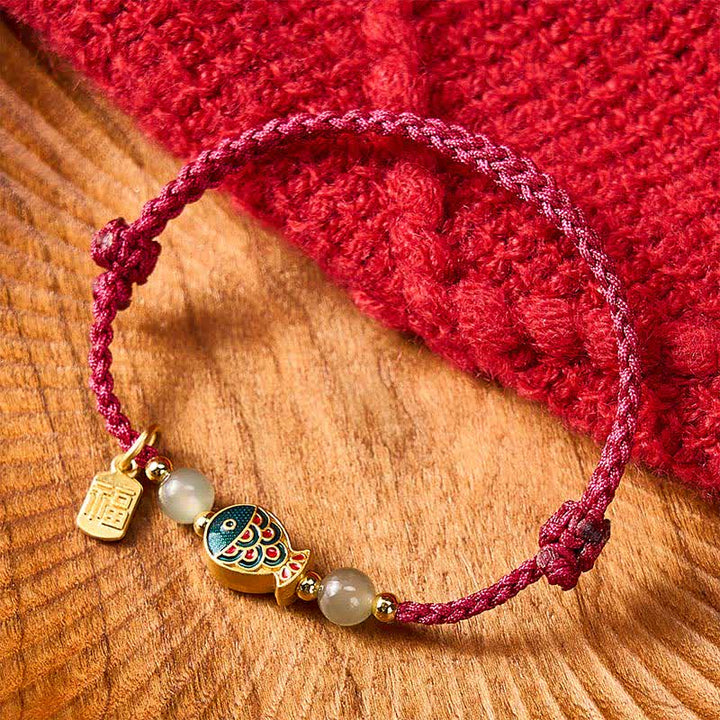 Buddha Stones Hand-Woven Koi Fish Fu Character Jade Beads Protection Rope Bracelet - image 2