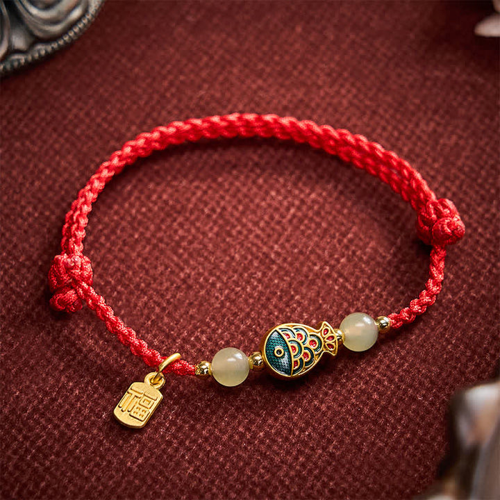 Buddha Stones Hand-Woven Koi Fish Fu Character Jade Beads Protection Rope Bracelet - image 13