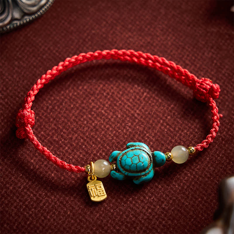 Buddha Stones Hand-Woven Turquoise Turtle Fu Character Jade Beads Luck Rope Bracelet - image 11