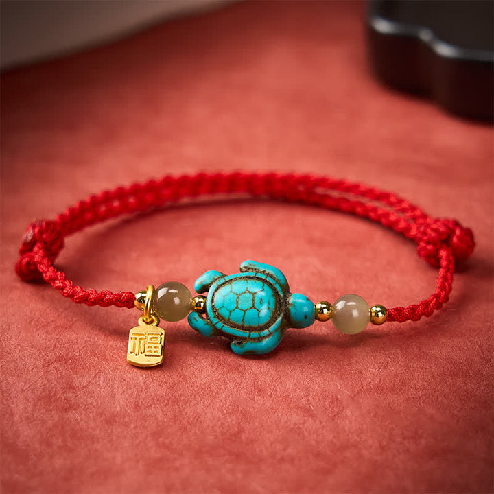 Buddha Stones Hand-Woven Turquoise Turtle Fu Character Jade Beads Luck Rope Bracelet - image 12
