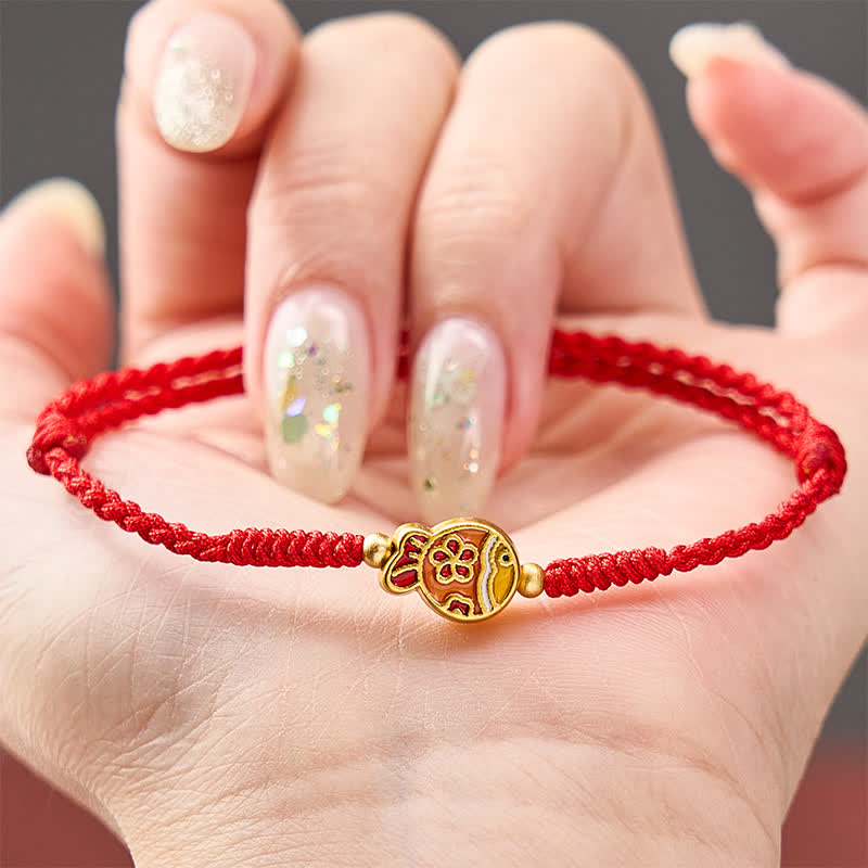 Buddha Stones Hand-Woven Flower Koi Fish Luck Red Rope Bracelet - image 4