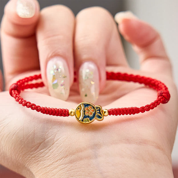 Buddha Stones Hand-Woven Cyan Flower Koi Fish Protection Red Rope Bracelet - image 3