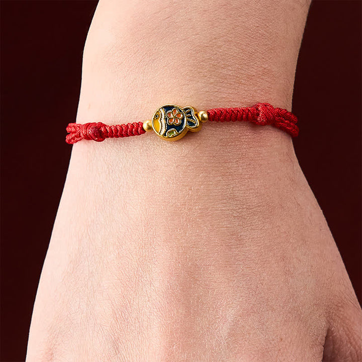 Buddha Stones Hand-Woven Cyan Flower Koi Fish Protection Red Rope Bracelet - image 4