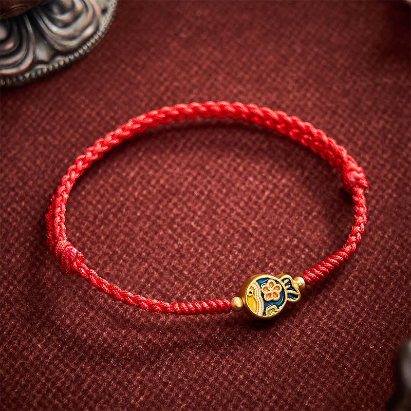 Buddha Stones Hand-Woven Cyan Flower Koi Fish Protection Red Rope Bracelet - image 2