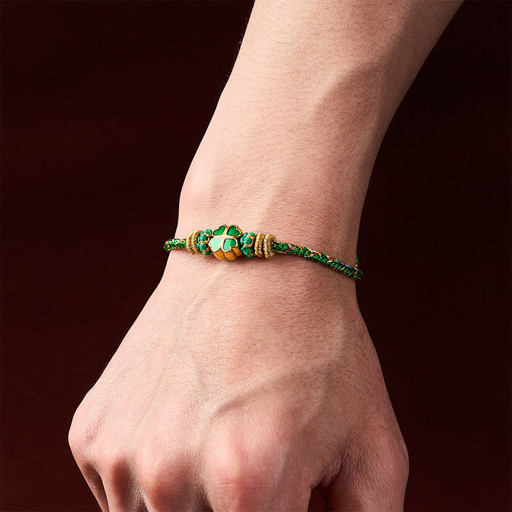 Buddha Stones Hand-Woven String Heart-Shaped Green Four Leaf Clover Strength Rope Bracelet - image 5