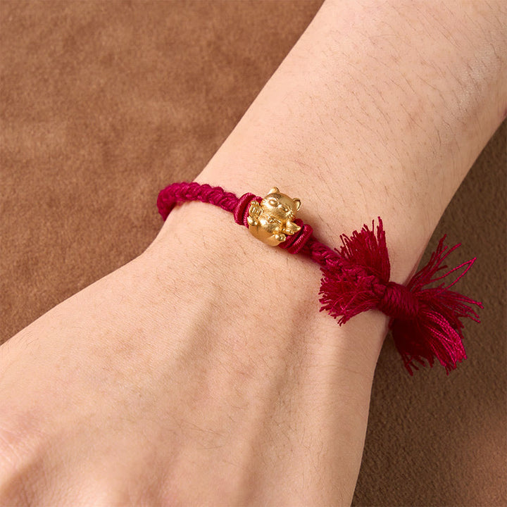 Buddha Stones Copper Lucky Cat Charm Red String Wealth Bracelet - image 3