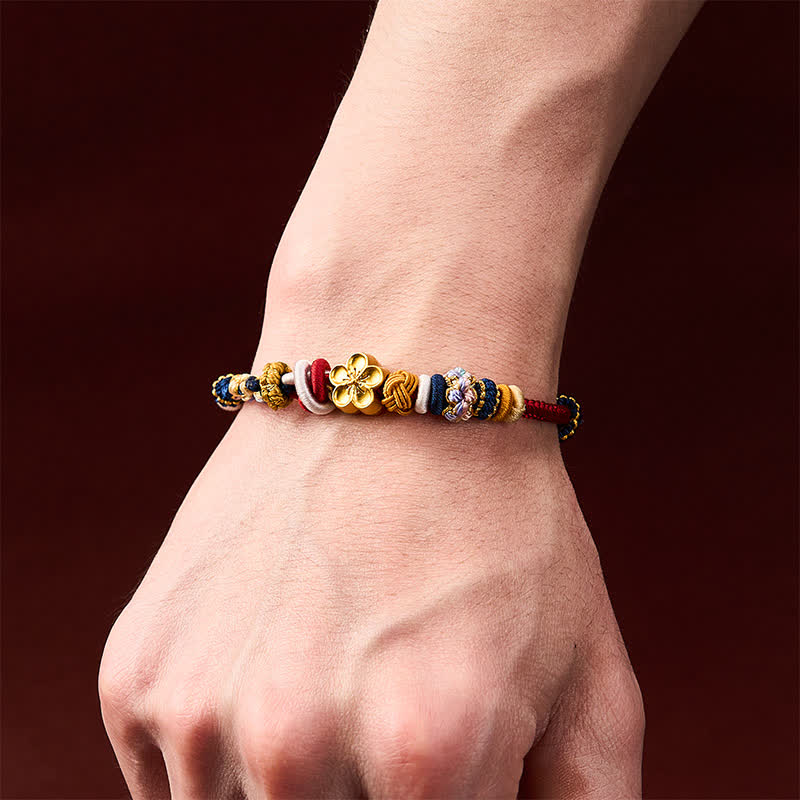 Buddha Stones Hand-Woven Peach Blossom Strength Red Navy String Bracelet - image 4