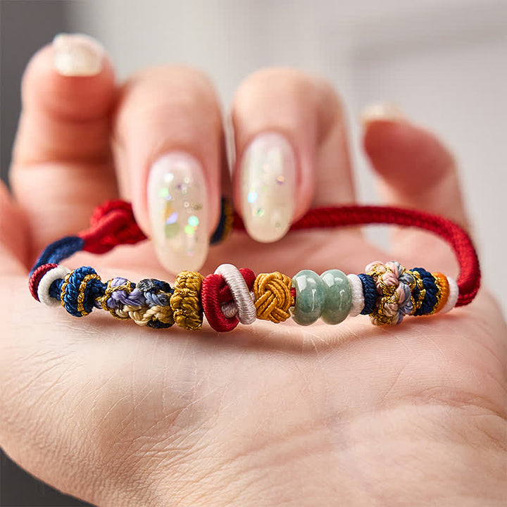 Buddha Stones Hand-Woven Peach Blossom Luck Jade Beads Red Navy String Bracelet - image 3