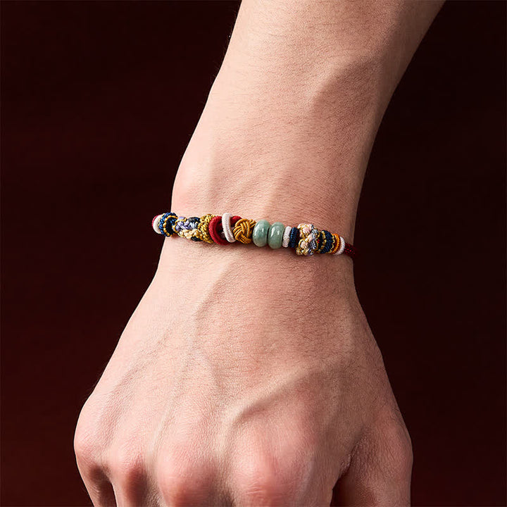 Buddha Stones Hand-Woven Peach Blossom Luck Jade Beads Red Navy String Bracelet - image 5