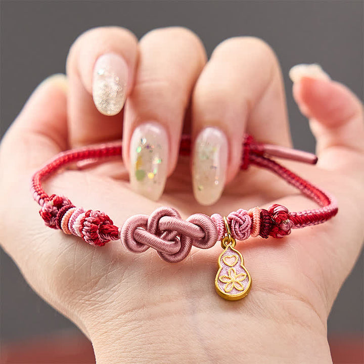 Buddha Stones Hand-Woven "Get Rich Quickly" Gourd Strength Pink String Bracelet - Pink With Gourd Accessory - image 0