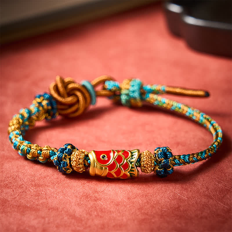 Buddha Stones Hand-Woven Green Blue Yellow Rope Mandala Peach Blossom Knot Luck Koi Fish Bracelet - Green(Wrist Circumference: 5.9–8.3 in / 15–21 cm) - image 0