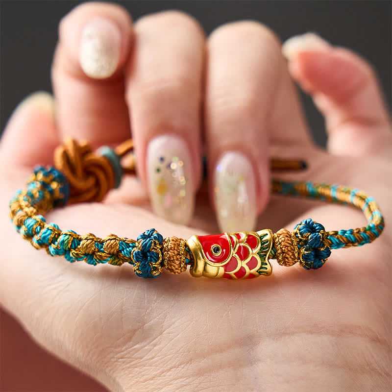 Buddha Stones Hand-Woven Green Blue Yellow Rope Mandala Peach Blossom Knot Luck Koi Fish Bracelet - image 3