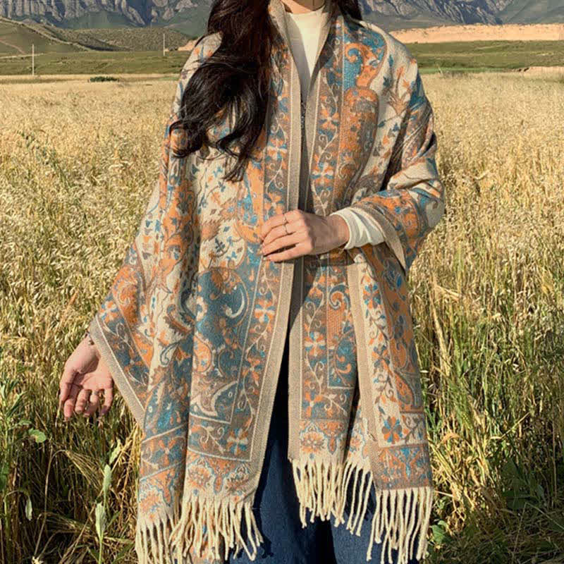 Buddha Stones Tibetan Flower Branch Tassel Shawl Cozy Travel Scarf Wrap - image 3
