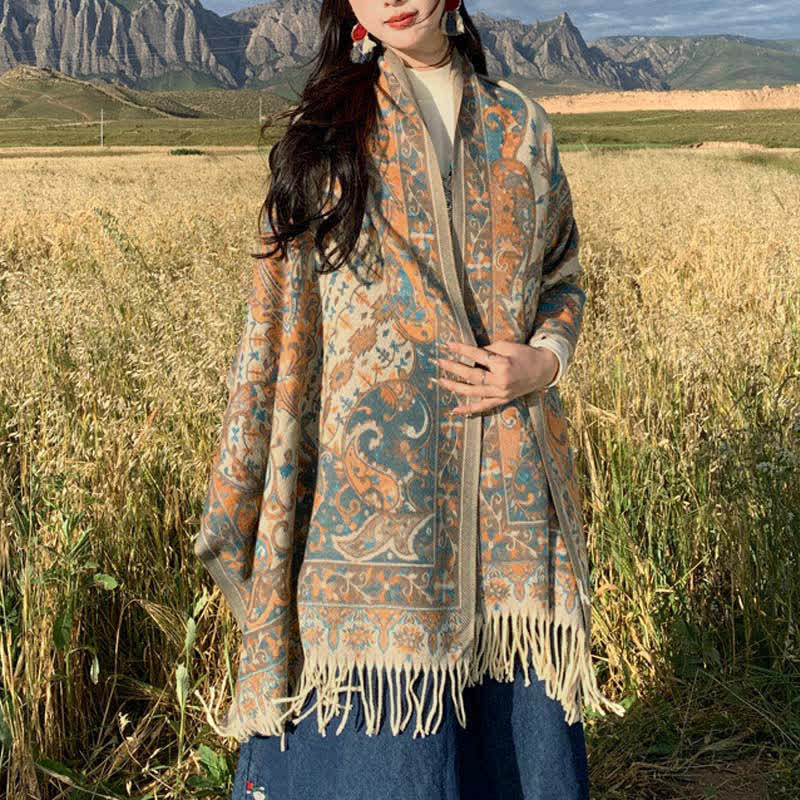 Buddha Stones Tibetan Flower Branch Tassel Shawl Cozy Travel Scarf Wrap - image 1